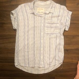 Blue and White Short Sleeve Button